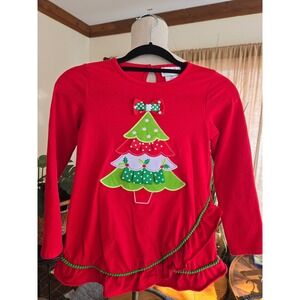 EMILY ROSE - Girls Christmas Tree Ruffle Long Sleeve Red Dress Size 8